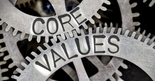 Gears turning with the words "Core" in one gear,  "Values" in the other.